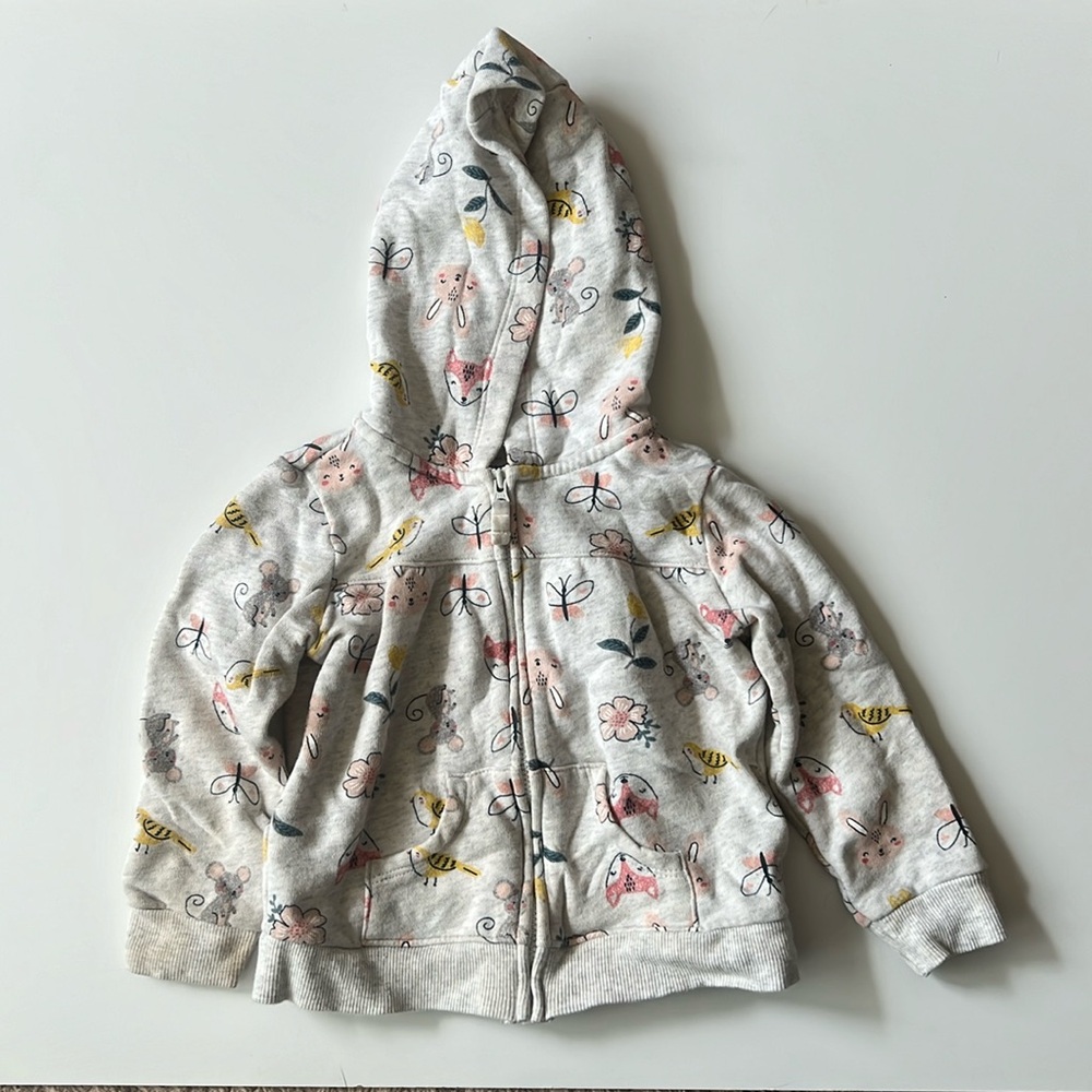 Carter’s 24M girls zip front hooded sweatshirt gray with animal print